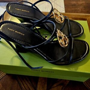 Tory Burch Black Heels with Gold Accents